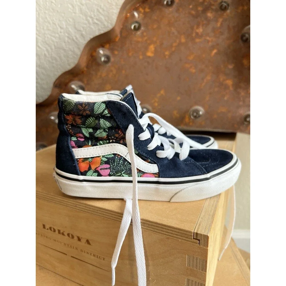 VANS Kids Sz 13 Multi Tropic Sk8 Hi-Top Sneakers Shoes Blue Suede Skate RARE